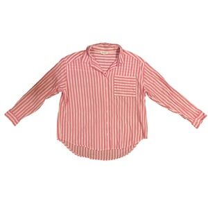 Beachlunchlounge Collection Pink White Stripe Button Down Cotton‎ Shirt Top XL